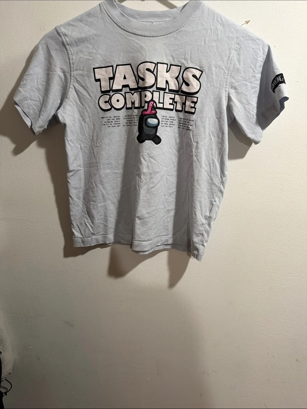Zara Light Blue 'Tasks Complete' Graphic Tee - Among Us Crew